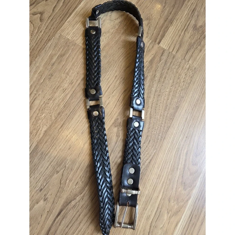 Braided Leather Western Belt Black And Silver 39